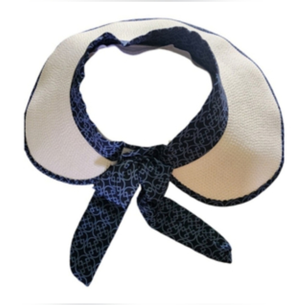 Daisy Fuentes Packable Sun Hat Navy Blue Monogram Print Floppy Wide Brim NWT $38 - Picture 4 of 9